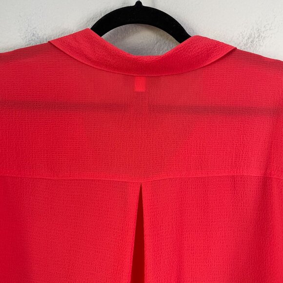 Catherines Womens Plus 2X Coral Button Up Blouse Roll Tab Sleeve Pocket Shirt - Picture 10 of 11